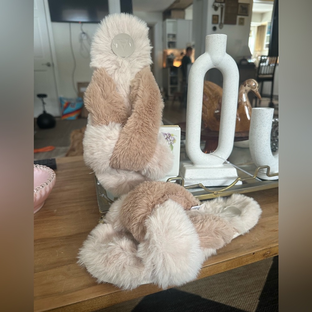 Anthropologie Fuzzy Beige and Cream Slippers like new Size Medium/Large